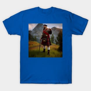 Scottish Highlander in Clan Tartan T-Shirt